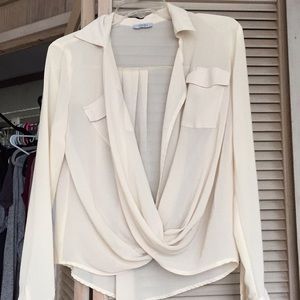 Tobi front wrap cream color collared blouse